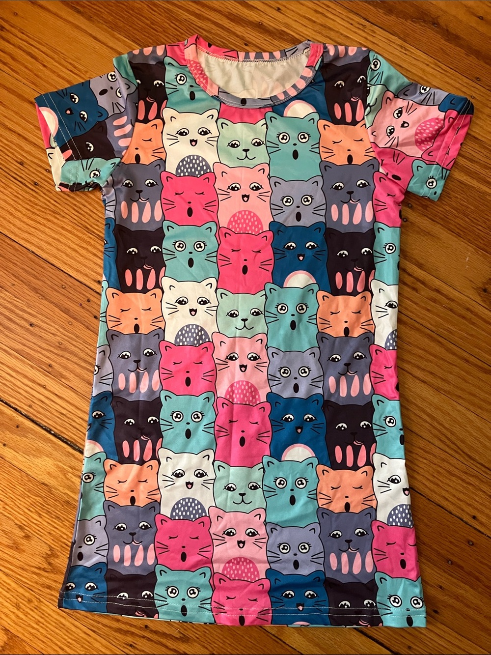 Kids Adorable Short-Sleeve Cat Print Dress